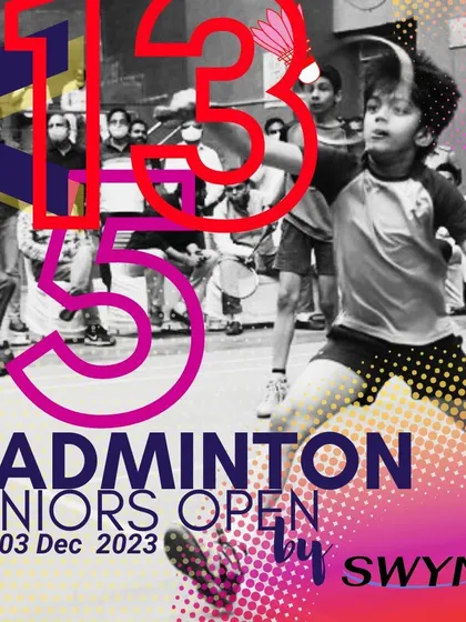 This poster captures the dynamic energy of our junior badminton tournaments, inviting young players to compete.