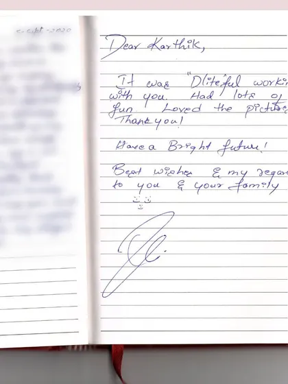 This is more valuable to me than any picture. Getting a handwritten note like this from actress Radhika Narayan after our shoot is the reason I do what I do. It’s all about creating a great experience and memories, not just photos.