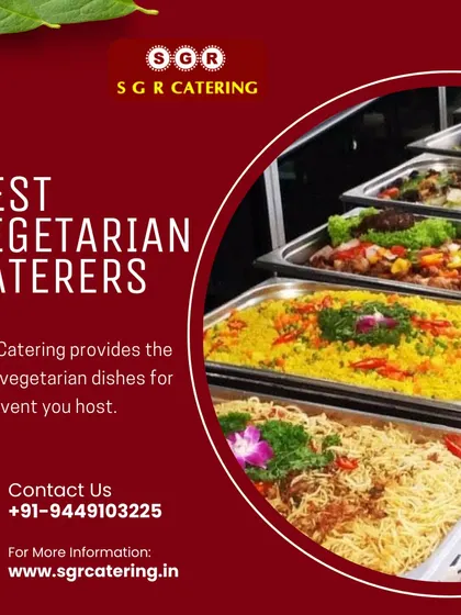 We provide the best vegetarian dishes for any event you host. This image showcases a colorful and varied buffet spread, including rice dishes, noodles, and curries.