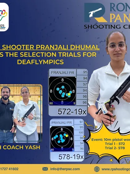Topping the Deaflympics 2025 selection trials is a huge achievement for our shooter Pranjali Dhumal. Her stellar scores of 572 and 578 in the 10m pistol event are a proud moment for the academy.