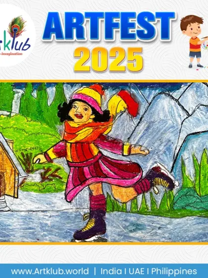 A detailed drawing of a girl ice skating in a winter wonderland. This junior artist's work captures the grace and joy of the activity.