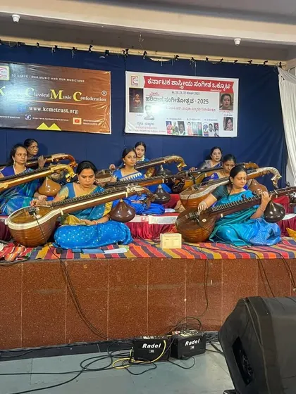 I believe music is for sharing, and I am incredibly proud to see my students perform on stage. This was a wonderful performance by an ensemble of eight of my students for the KCMC Haridasa Sangeetotsava at Malleswaram Ramamandira.