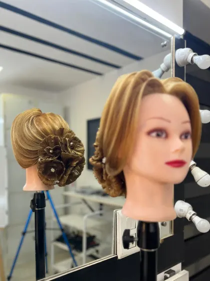 The floral bun seen in our training studio, giving a behind-the-scenes look at the learning environment.
