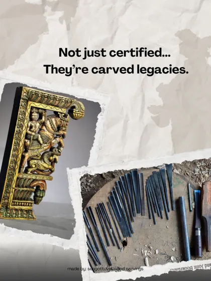 Our works are not just certified, they are carved legacies. The GI tag we've held since 2016 is a guarantee of the authenticity and traditional craftsmanship that goes into every piece, from the tools we use to the final product.