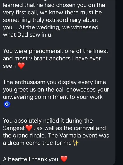 Your trust is my biggest reward. Reading messages like this after an event fuels my passion and reassures me that my commitment to creating phenomenal, high-energy celebrations makes a real difference.