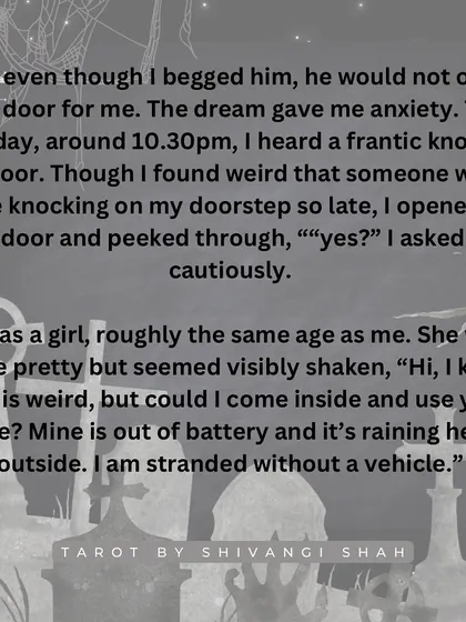 A story of a grandfather's dream warning his granddaughter not to open the door to a stranger, saving her from a robbery.