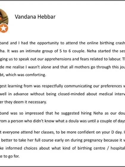 A review from my online crash course highlights how even a short session can build confidence, improve communication with doctors, and even inspire a partner to hire a doula.