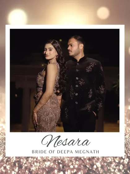 A polaroid-style shot of my beautiful bride Nesara with her partner. Her glamorous reception look features soft waves and perfectly defined makeup, making for a stunning couple portrait.