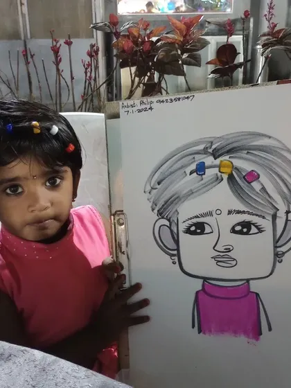This little girl's shy pose is adorable. Her caricature captures her sweet expression.