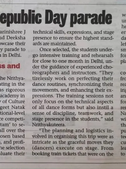 Another press feature on our students' journey to the Republic Day parade, detailing the rigorous selection and training process.