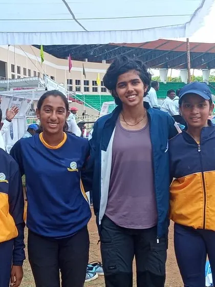 Our gold-medal-winning 4x400 relay team, standing together after their race at the CISCE National Games.