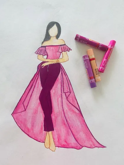 A fashion illustration showing a modern indo-western outfit with pants and a draped top. This is how I translate a client's unique style into a concrete design.
