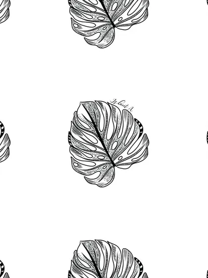 An intricate, hand-drawn Monstera leaf pattern. The detailed shading and line work make this a classic botanical print that works beautifully for stationery, textiles, and wall art.