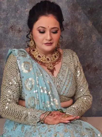 My beautiful and favorite client who gives me all the chances to dress her up. She looks absolutely regal in this custom blue and gold lehenga.