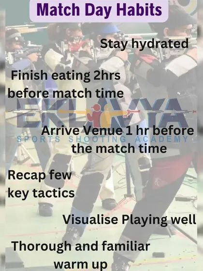 Wishing our shooters luck with a reminder of important match day routines. We focus on holistic preparation, including hydration, nutrition, and mental visualization.