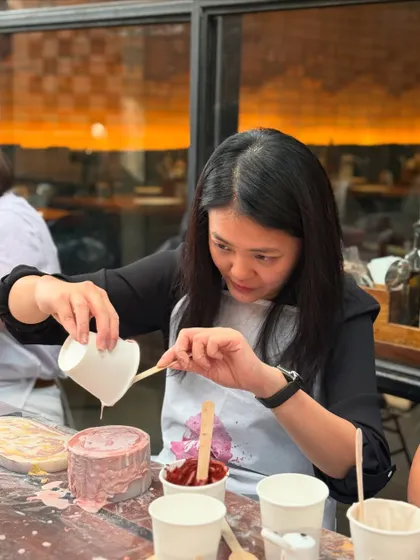 We hosted a wholesome Jesmonite workshop for a corporate team at BrikOven. It was a day of laughs, pizza, and pure creativity as they molded their own unique creations.