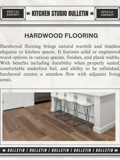 Hardwood flooring brings natural warmth and timeless elegance. When properly sealed, it's a durable option that creates a seamless flow with adjacent living areas.