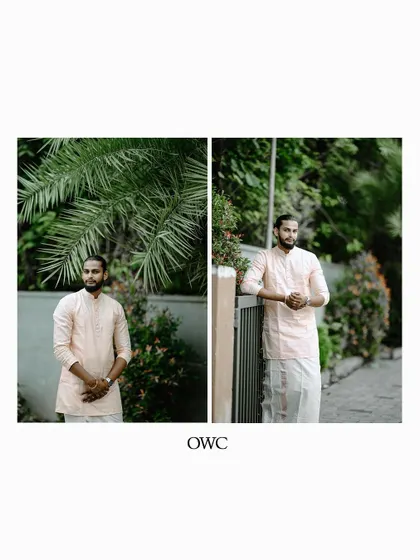 A collage of the groom's portraits, showing him in his traditional wedding attire.