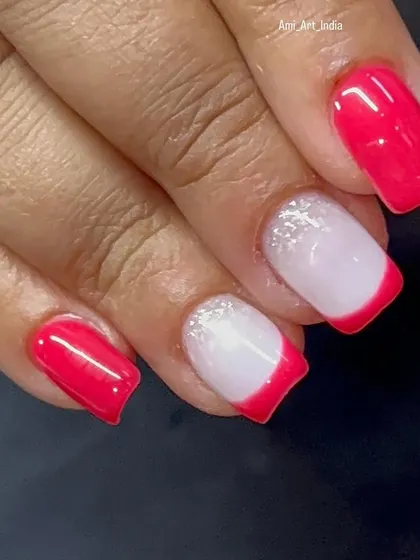 Another shot of the pink-tipped French with a sparkling glitter fade.