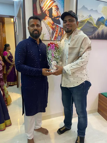 A moment of appreciation with Mr. Gole. His trust in us to renovate his 1BHK in Vikhroli was a great honor.