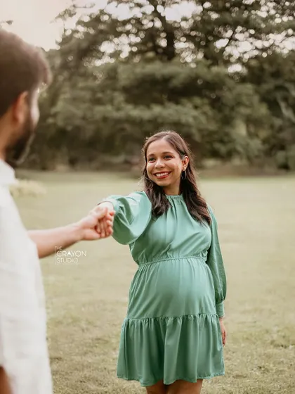 "Follow me to our future." This classic pose, where she leads him by the hand, is filled with happiness and anticipation for the new chapter ahead.