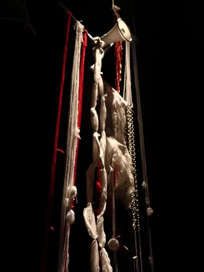 A close-up of the set for "Medea."
