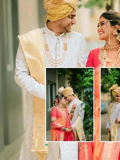This collage captures the couple's interactions from different angles, showing their shared smiles and gentle touches.
