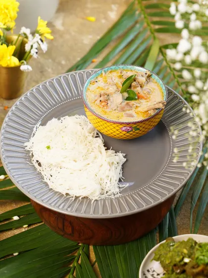 A dish from our pop-up menu: creamy stew with delicate idiyappam. This classic pairing was a huge hit with the guests in Bengaluru.