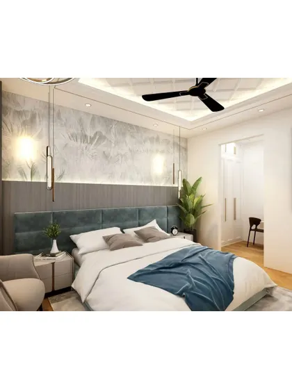 We love bringing nature indoors. This bedroom features a beautiful botanical wallpaper and a soft green color scheme, creating a fresh and tranquil environment.