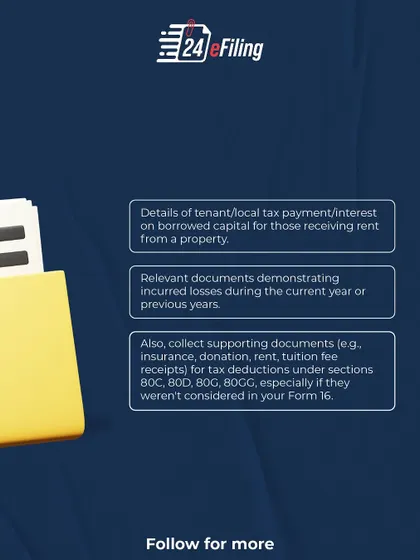 A list of supporting documents to collect for tax deductions, such as insurance, donation, rent, and tuition fee receipts.