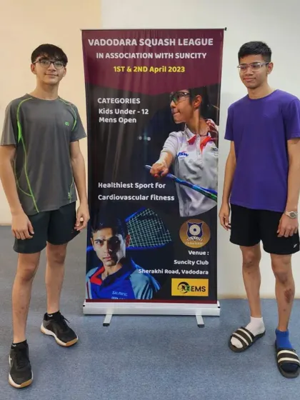 Two young players at the Vadodara Squash League, an event designed to encourage new talent.