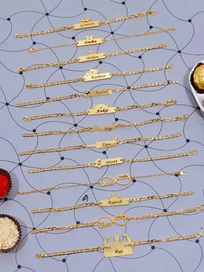 Another view of the variety of charms available for my personalized chain rakhis.