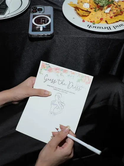 The 'Guess the Dress' game, where guests sketch what they think the bride's wedding dress will look like.