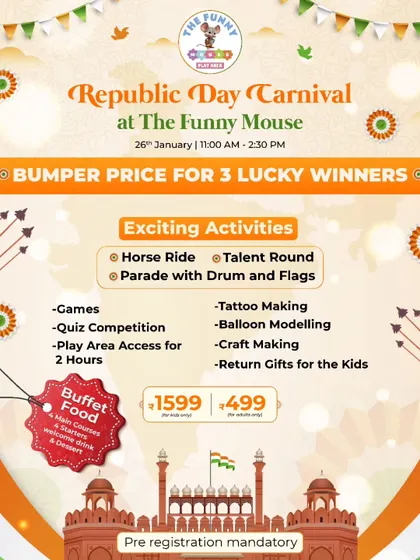 Celebrate Republic Day at the Funny Mouse Carnival! I find events packed with patriotic fun like a parade with drums, a talent round, and even horse rides.