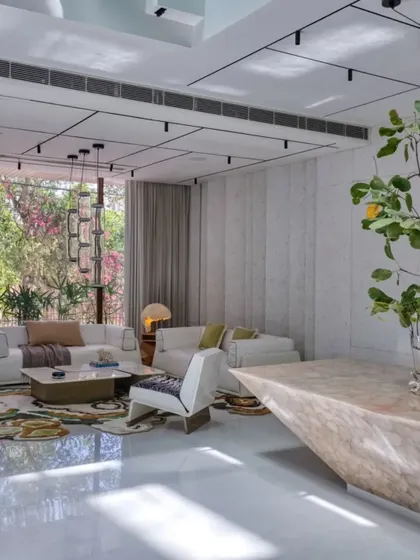 Our residential project 'Vrinda' was recognized for exceptional architectural design at the IndeXcellence Awards 2023. This image shows one of its bright, sunlit living spaces.
