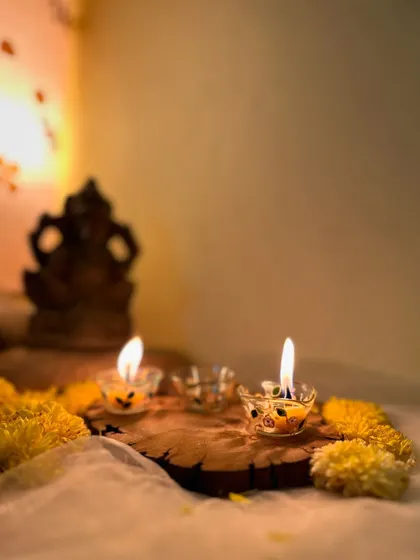 Our hand-painted glass diyas are a simple and elegant addition to your Diwali decor.