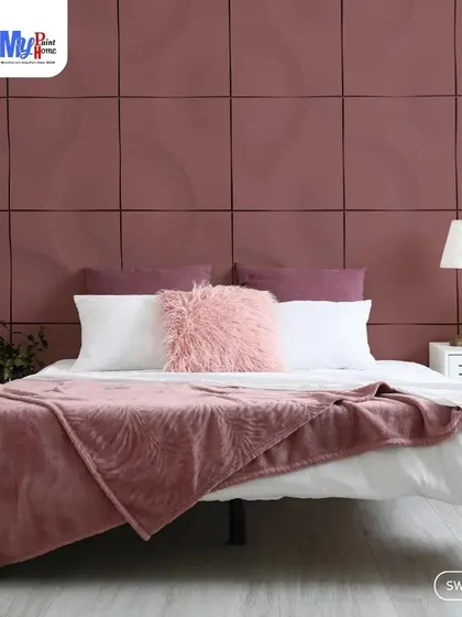 Another angle of the textured bedroom wall. It shows how the right color and texture can make a bedroom feel like a luxurious and personal sanctuary.