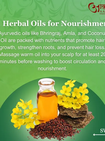 Herbal oils are fundamental to Ayurvedic hair care. Oils infused with Bhringraj, Amla, and Coconut promote growth and prevent hair loss. I recommend massaging warm oil into your scalp for 20 minutes before washing.