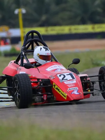 A dynamic shot of our Formula LGB car at speed, demonstrating the vehicle's handling and our driver's skill.
