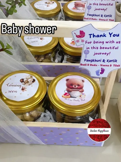 This image highlights the personalized, baby-romper-shaped thank you card that accompanies my lavender-themed baby shower favors.