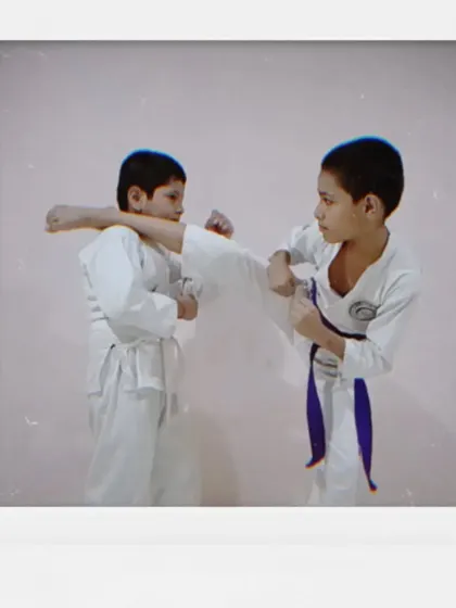 A closer look at our young karatekas practicing their kicks. This kind of partner drill helps build timing, distance, and control.