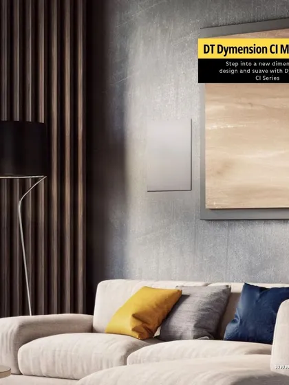 The Dymension CI In-wall Series from Definitive Technology offers limitless sound from a seamless design. This image shows how the speakers vanish into the wall, delivering powerful, room-filling audio that rivals traditional tower speakers.