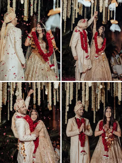A collage of playful and happy moments from the varmala ceremony. This was an extra special wedding as it was for my founder's sister!