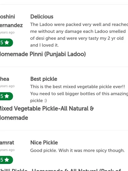 Reading reviews like this from Roshini makes all the hard work feel worthwhile. I am so happy to know that the ladoos reached her safely and that her family, including her 2-year-old, loved the taste of desi ghee.