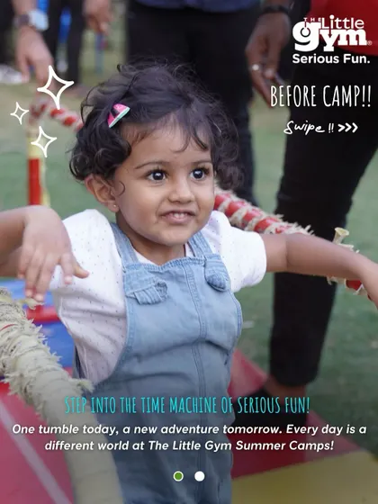 A poster promoting our summer camps as a time machine of "Serious Fun," where every day is a new adventure.