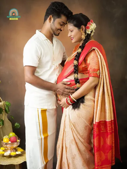 Celebrating heritage and new beginnings with a traditional South Indian style maternity shoot. We help you style these sessions with authentic attire and props to honor your family's culture.
