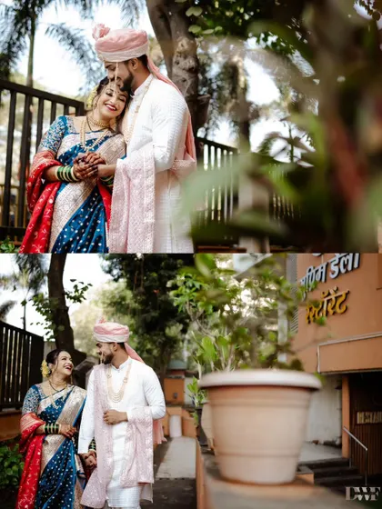 A collage of the couple taking a walk after their wedding. These candid moments capture their happiness and the beginning of their new journey.