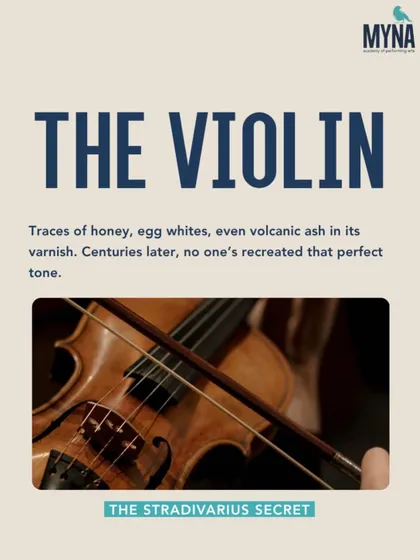 The Stradivarius Secret. This slide delves into the mystery of the violin, noting that traces of honey, egg whites, and even volcanic ash in its varnish created a perfect tone that no one has recreated.