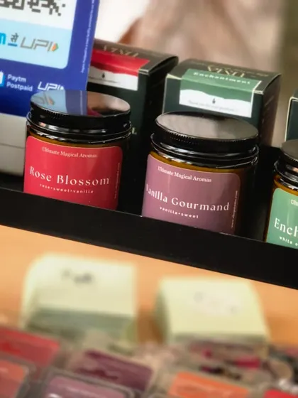 Another detail shot from my stall, featuring the Amber Jar candles and a selection of wax melts.