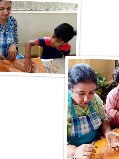 Children and teachers working with natural clay, a wonderful sensory and creative activity.